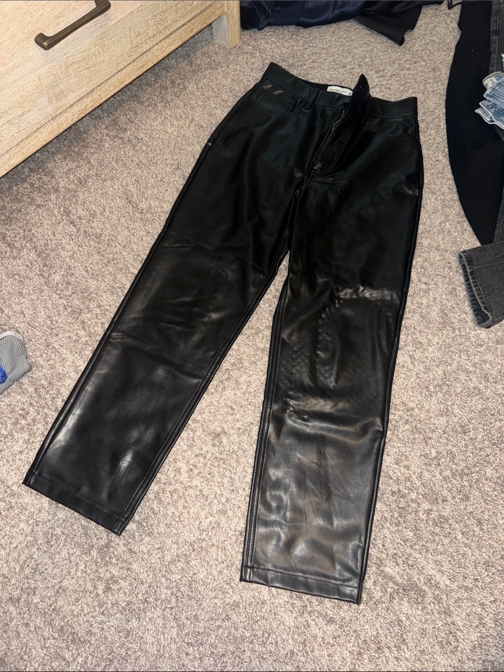 Abercrombie & Fitch women’s  Black Faux Leather Trousers